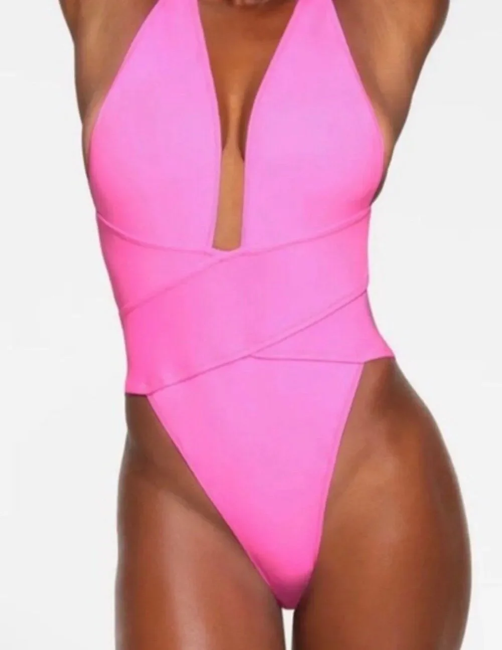 Recycled swim cut out plunge Monokini Neon Orchid